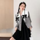 Bow Contrast Collar Houndstooth Jacket