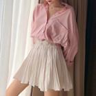 Plain Shirt / Paperbag Waist Accordion Pleat Mini Skirt