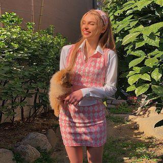 Rhinestone Argyle Cropped Sweater Vest