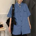 Short-sleeve Flap-pocket Denim Shirt