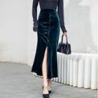 Velvet Slit Midi Mermaid Skirt