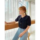 Layered-collar Button-detail Blouse