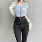 Two-tone Knit Crop Shirt