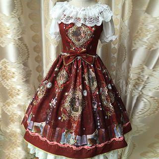 Print Lace Spaghetti Strap Dress