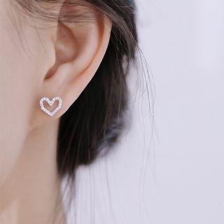 Rhinestone Heart 925 Sterling Silver Stud Earring
