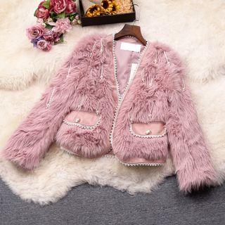 Faux Pearl Detail Fluffy Blazer