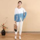 Long-sleeve Indigo Dyed Slit T-shirt