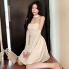 Strapless Choker Mini Princess Dress With Arm Sleeve