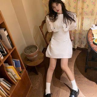Floral Ruffle Mini Dress White - One Size