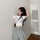Short-sleeve Butterfly Print Cropped T-shirt Butterfly - White - One Size