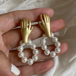 Alloy Palm Faux Pearl Earring 1 Pair - Palm - One Size