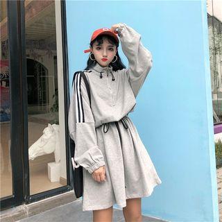 Long-sleeve Striped Panel Midi Sweatshirt Dress