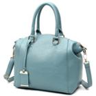 Faux Leather Boston Bag With Shoulder Strap
