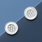 925 Sterling Silver Rhinestone Shell Disc Earring 1 Pair - Silver - One Size