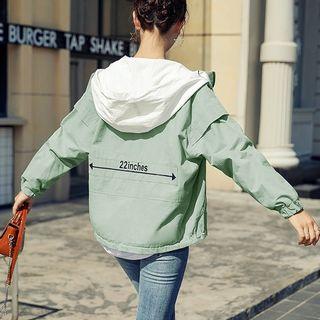 Colour Block Lettering Hooded Zip Jacket