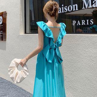 Sleeveless Ruffled Bow-back Midi A-line Dress