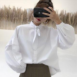 Tie-neck Long-sleeved Shirt