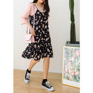 Plus Size - Spaghetti-strap Floral Chiffon Dress