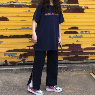 High-waist Plain Split Straight Leg Pants