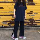 High-waist Plain Split Straight Leg Pants