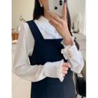 Frill-edge Metallic-button Blouse