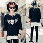 Printed Eyelet Detail 3/4 Sleeve T-shirt