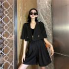 Elbow-sleeve Double Breasted Cropped Blazer / Wide-leg Shorts