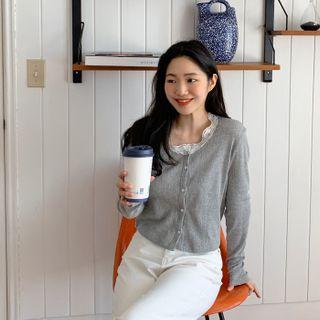 Lace-neckline Cotton Cardigan