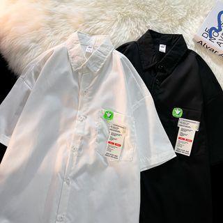 Elbow-sleeve Lettering Panel Shirt