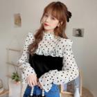 Long-sleeve Frill Trim Dotted Top