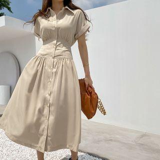Yoke-waist Maxi Shirtdress