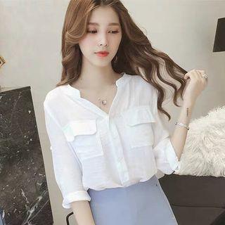 3/4-sleeve Dual Pocket Blouse