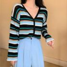 Long-sleeve Striped Knit Top / Wide-leg Dress Pants