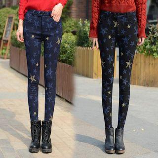 Printed Fleece Lined Skinny Jeans