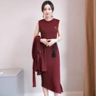 Set: Sleeveless Midi Dress + Long Cardigan