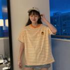 Short-sleeve Smiley Face Striped T-shirt