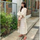 Balloon-sleeve Floral Long Dress Cream - One Size
