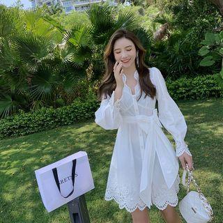 Rhinestone Eyelet Long-sleeve Mini A-line Dress