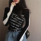 Two-tone Lettering Turtleneck Long-sleeve T-shirt