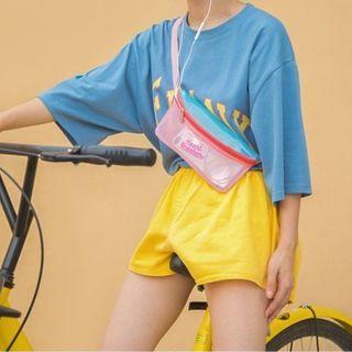 Lettering Contrast Color Zip Sling Bag