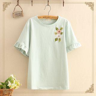 Floral Embroidered Ruffle-sleeve Top