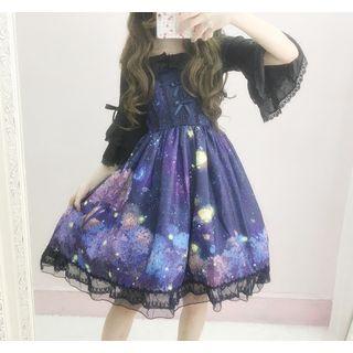 Bow-accent Printed A-line Dress / Ruffled Shirt