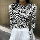 Long-sleeve Zebra Print T-shirt Zebra Print - Black & White - One Size