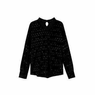 Dotted Velvet Blouse / Puff-sleeve A-line Dress