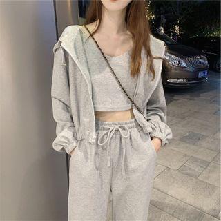 Set Of 3: Hooded Jacket + Cropped Top + Pants