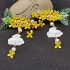 Retro Faux Pearl Flower Rabbit Hair Clip 1 Pair - I02 - Yellow & White - One Size