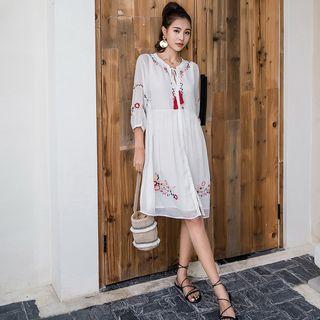 3/4-sleeve Embroidered Sundress