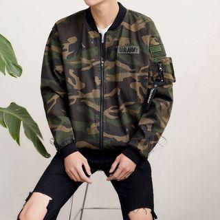 Patch Emboridered Camo Zip Jacket