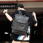 Square Faux-leather Backpack Gray - One Size