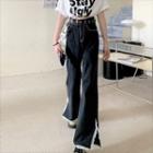 Lace Trim Side-slit Wide-leg Jeans